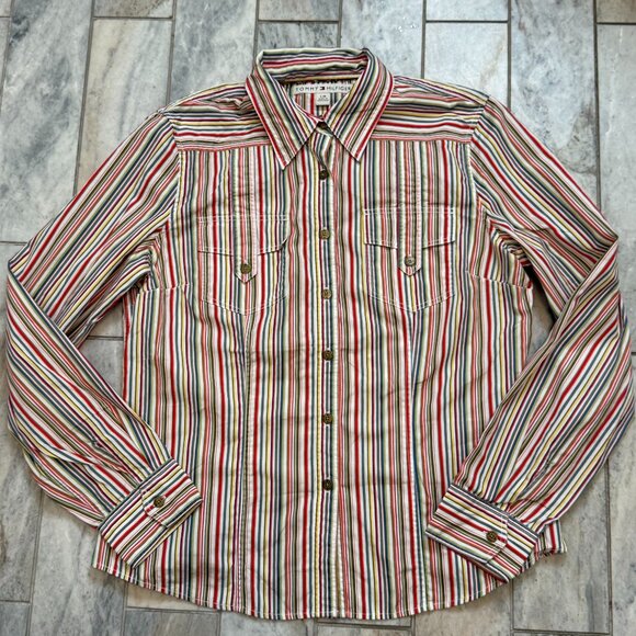 NEW Tommy Hilfiger women's large striped button down long sleeve VINTAGE shirt - Picture 1 of 6